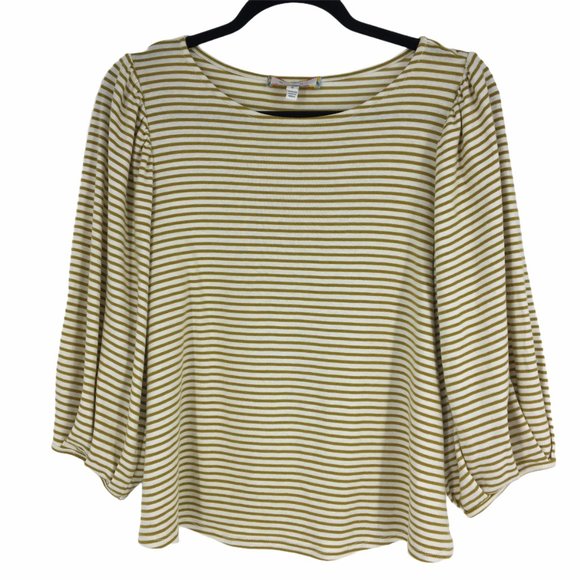 Eri + Ali Anthro Mustard White Striped Blouse - Picture 4 of 14